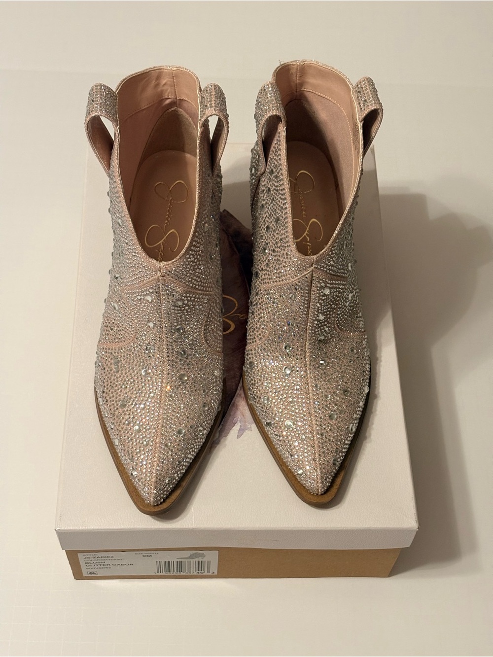 Jessica Simpson Blush Pink Rhinestone Pointed Ankle Booties